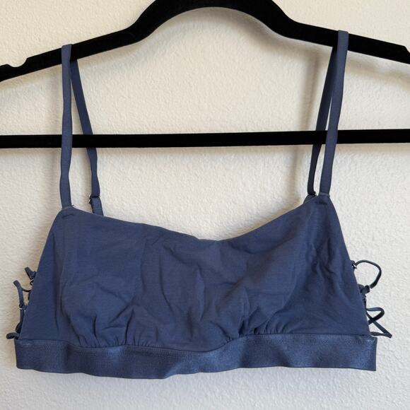 NWT AERIE Square Neck Strappy Lace Up Unlined Adjustable Bra in Slate Blue - Picture 1 of 7